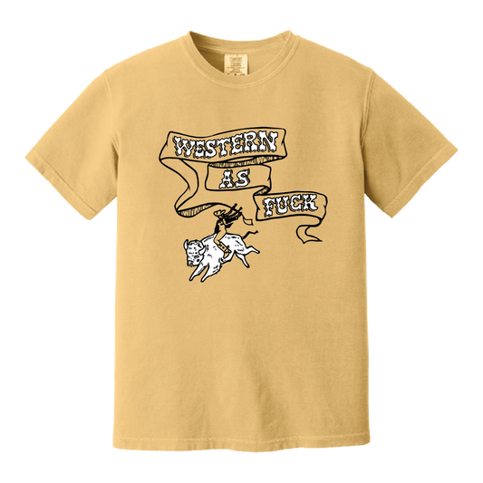 Western As Fuck Bison Gal with Banner Tee in Mustard